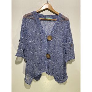 Anthony's resort wear beach cover up tunic open knit blue summer pool womens' M